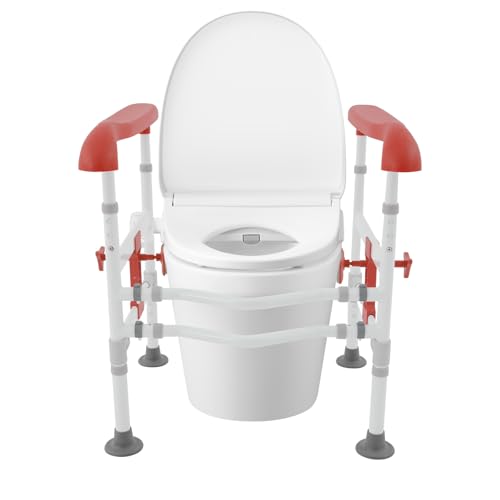 QIERF Toilettenarme Toilettensicherheitsgriff, Verstellbar Aufstehhilfe, 150kg Tragfähigkeit – Ohne Bohren Verstellbares Design für Senioren Behinderten, Badezimmer Krankenhaus (Orange) von QIERF