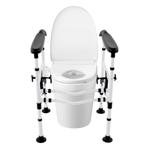 QIERF Toilettenarme Toilettensicherheitsgriff, Verstellbar Aufstehhilfe, 150kg Tragfähigkeit – Ohne Bohren Verstellbares Design für Senioren Behinderten, Badezimmer Krankenhaus (Schwarz) von QIERF