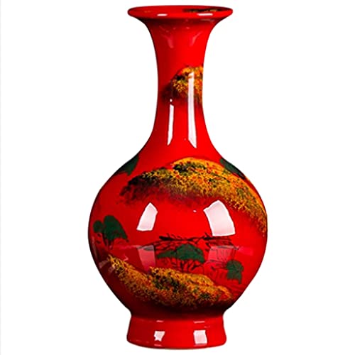 QIFFIY Ceramic Vase 28,5 cm hoch und 14 cm breit, handgemalte rote Glasflügelvase für Home Hotel Hochzeitsdekoration als Geschenk (Größe : A) von QIFFIY