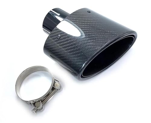 QIFHFBA Auspuff Schalldämpfer 1PCS 150MM Outlet Oval Glänzende Cabon Fiber Schwarz Edelstahl Auspuff Spitze Universal Oval Schalldämpfer Rohr Endrohre & Endrohrteile(48MM IN 150MM Out) von QIFHFBA