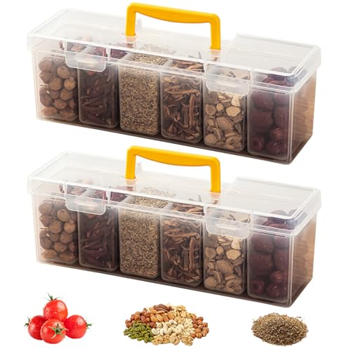 QIGEEKU 12 Fächer Gewürzbehälter mit Deckel, Snack Aufbewahrungsbox, Küche Snackteller, Snackbox Organizer, Transportbox Snackbox, Gewürzlagerbehälter Geteilte, Wiederverwendbares Dauerhaft, 2 Stück von QIGEEKU