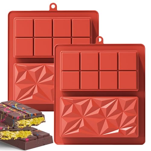 2 Stück Schokoladenform Silikon, Schokoladentafel Form 2 in 1 Tief Schokoladentafel Form Antihaft Schokoladenform in Lebensmittelqualität, für Schokolade Praline von QIGHLIS
