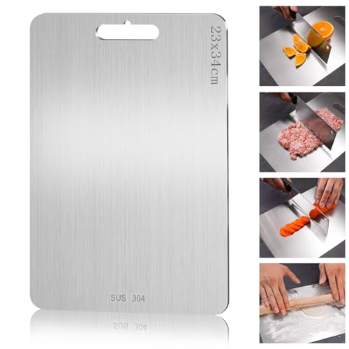 Titan Schneidebrett, Schneidbrett aus Edelstahl, Titanium Cutting Board, Doppelseitiges Lebensmittel Grade Schneidebrett, leicht zu reinigen, Schneidebrett für Fleisch,Obst,Gemüse(34cm*23cm) von QIGHLIS