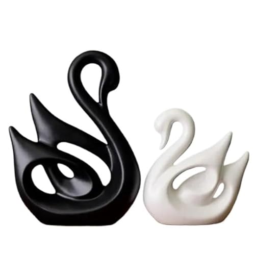 QIJIAYU Keramik Schwan Paar weiß schwarz rot Dekoration Tierform Keramik Schwan Ornament Home Weinkühler Handwerk (Size : White-Black) von QIJIAYU