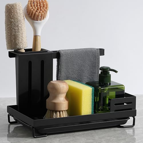 QILICZ Spülbecken Organizer mit Abflusspfanne, Spülbecken Caddy Organizer Edelstahl Utensilien Korb für Küche & Badezimmer, Waschbecken Organizer Schwammablage Küchen von QILICZ