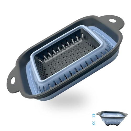 Faltbarer Seiher Küche Silikon Klappbar Abtropfsieb Nudelsieb Set, Küchensieb Abwaschschüssel Spülbecken Sieb, Spülbecken Abflusskorb,waschbecken sieb (Quadratisch) von QILUCKY