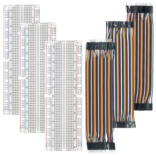QILUCKY Breadboard jumper Wire Kabel Kit, 3 Pcs 830 Point Breadboard + 3 Pcs 20 cm m2m/f2m/f2f Jumper Wires Set für Arduino Raspberry Pi von QILUCKY