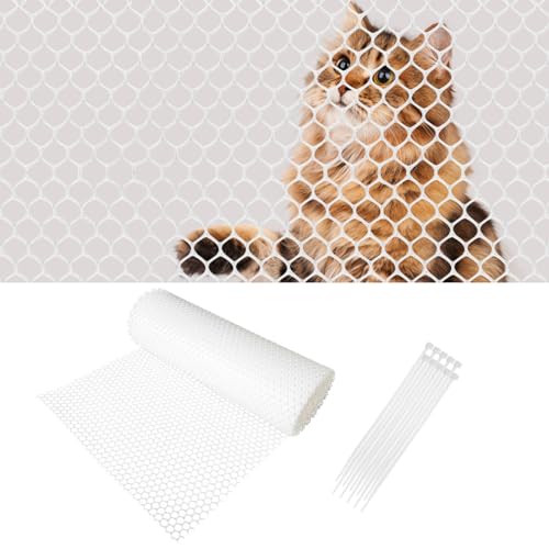 Robuste Katzennetz für Balkon Ohne Bohren Transparent Können Zuschneidbar ​und Bissfest Balkonnetze Katzen ​zur Absicherung von Terrasse Fenster und Türen Transparentes Katzenschutznetz (50×300 cm) von QILUCKY