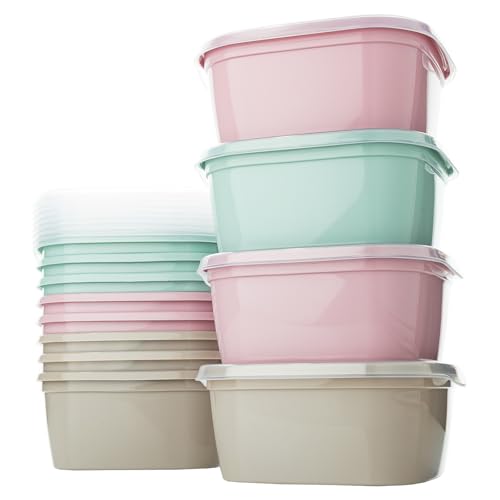 QILZO® 12er-Pack Lebensmittelbehälter, 1 l, runde Behälter aus Kunststoff, BPA-frei, mikrowellengeeignet, spülmaschinenfest, Gefrierschrank, Behälter mit Deckel, Wiederverwendbarer Behälter von QILZO
