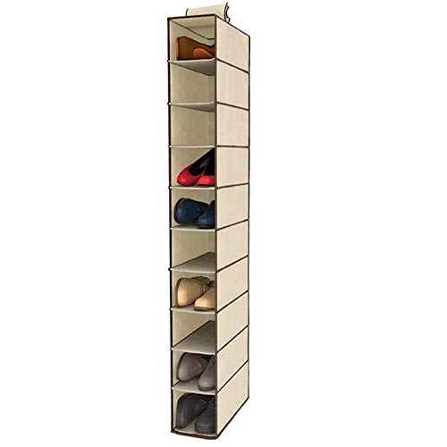 QILZO® Stoff Schuhregal zum Aufhängen im Schrank Hängeregal zum Organisieren von Schuhen mit 10 Regalen. Stoffschrank zum Aufbewahren von Schuhbeuteln. Schuhregal 15x30x120cm von QILZO