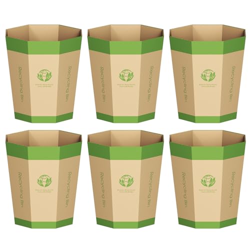 QIMATOP 6er-Pack Papierkorb aus Karton – Faltbar, Recycelbar, Plastikfrei & Wiederverwendbar – Kleiner Mülleimer für Büro, Schlafzimmer, Zuhause, Veranstaltungen & Outdoor-Aktivitäten (8 L) von QIMATOP