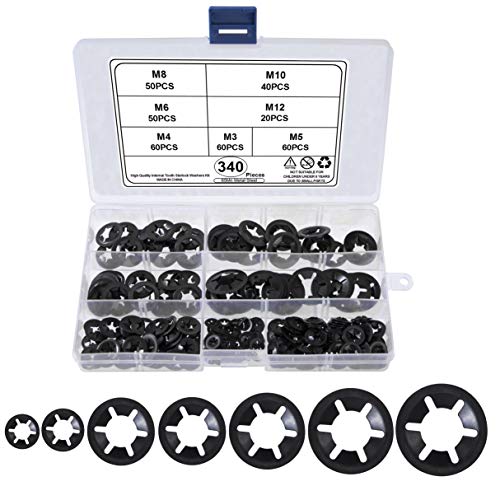 QIMEI-SHOP Sicherungsscheiben Innenzahn Klemmscheiben Unterlegscheiben M3 M4 M5 M6 M8 M10 M12 Sicherungsscheibe Unterlegscheibe Sortiment Set Schwarz 340 Stück von QIMEI-SHOP