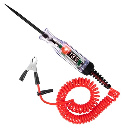 Auto Spannungsprüfer KFZ Schaltung Teststift 3-48V DC mit Kontrollleuchte Voltprüfer mit Digitaler LCD Automobil Stromkreistester mit Krokoklemme von QIMEI-SHOP