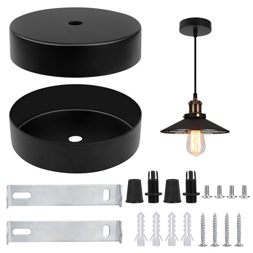 Deckenbaldachin Schwarz Metall Lampenbaldachin Runde Baldachin zum Aufhängen Von Kronleuchtern für Wohnzimmer Flur Küchen 10x2.5cm 2 Stück von QIMEI-SHOP