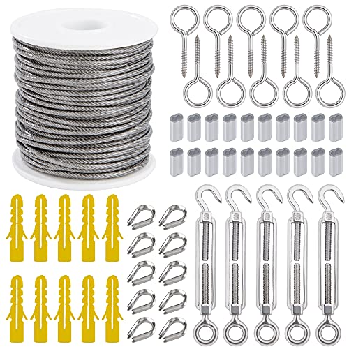 QIMEI-SHOP Drahtseil 30M 2mm Edelstahl Stahlseil mit Ösen Gartendraht mit Ummantelt M5 Seilspanner Spannschloss Drahtseilklemme für Suspension Gardinenseil Wäscheleine von QIMEI-SHOP