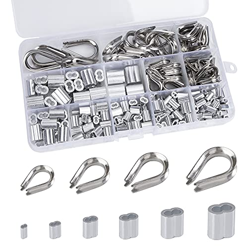 Drahtseil Fingerhut Set DrahtseilKauschen 304 Edelstahl M2 M3 M4 M5 Aluminiumhülsen Clips M1,2 M1,5 M2 M2,5 M3 M4 Mit Aufbewahrungsbox 240 Stück von QIMEI-SHOP