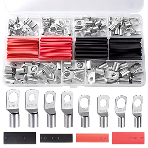 Kabelschuhe Bolzenloch Ringkabelschuhe Verzinnte 70tlg Schrumpfschlauch 2: 1 Set 70tlg Rohrkabelschuhe mit 8 Größe 10 8 6 4 AWG 140PCS Silber von QIMEI-SHOP