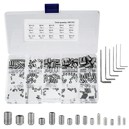 Madenschrauben Edelstahl M2.5 M3 M4 M5 M6 M8 Gewindestifte Inbusschraube Sortiment Kit mit Inbusschlüsseln 300 Stück von QIMEI-SHOP