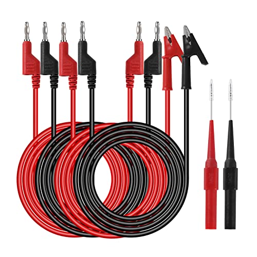 QIMEI-SHOP Messleitungen Set mit Krokodilklemmen Kabel 4mm Bananenstecker Kabel Messleitung 1m Prüfsonden für Digital Multimeter Elektrische Prüfung Rot und Schwarz 6 Stück von QIMEI-SHOP