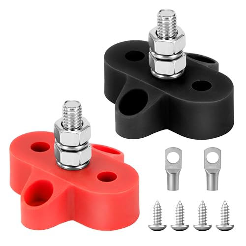 QIMEI-SHOP Anschlussbolzen M6 Batterieklemmenblöcke 12V-48V Batterie Stromverteilungs Klemmblock Sammelschiene Busbar für Auto Wohnmobil Boot Schwarz und Rot 2 Stück von QIMEI-SHOP