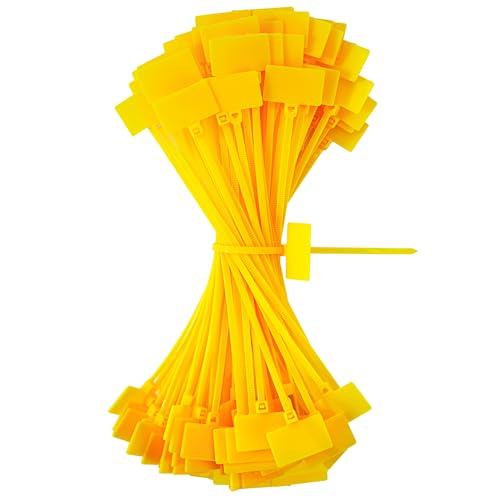 QIMEI-SHOP Kabelbinder Tags Gelb 150mm x 3mm Kabelbeschriftung Kabelbinder Set Zugfestigkeit 10 kg Verstellbare UV Beständig für Kabelmanagement Gartenarbeit 100 Stück von QIMEI-SHOP
