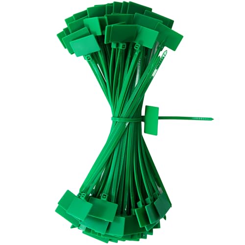 QIMEI-SHOP Kabelbinder Tags Grün 150mm x 3mm Kabelbeschriftung Kabelbinder Set Zugfestigkeit 10 kg Verstellbare UV Beständig für Kabelmanagement Gartenarbeit 100 Stück von QIMEI-SHOP