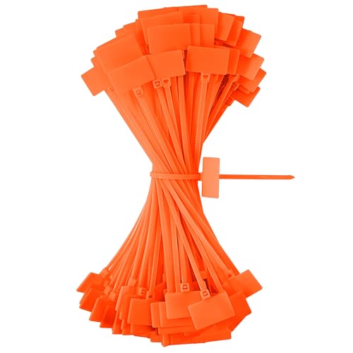 QIMEI-SHOP Kabelbinder Tags Orange 150mm x 3mm Kabelbeschriftung Kabelbinder Set Zugfestigkeit 10 kg Verstellbare UV Beständig für Kabelmanagement Gartenarbeit 100 Stück von QIMEI-SHOP