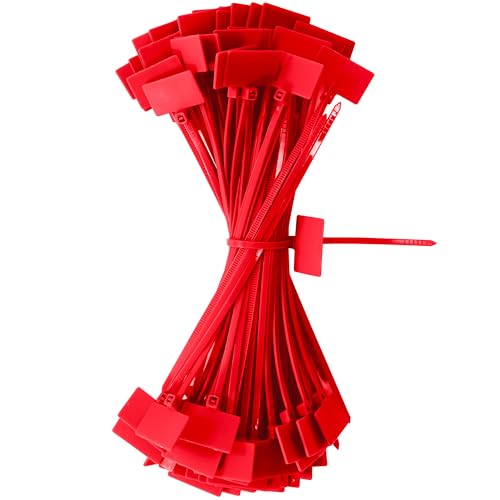 QIMEI-SHOP Kabelbinder Tags Rot 150mm x 3mm Kabelbeschriftung Kabelbinder Set Zugfestigkeit 10 kg Verstellbare UV Beständig für Kabelmanagement Gartenarbeit 100 Stück von QIMEI-SHOP