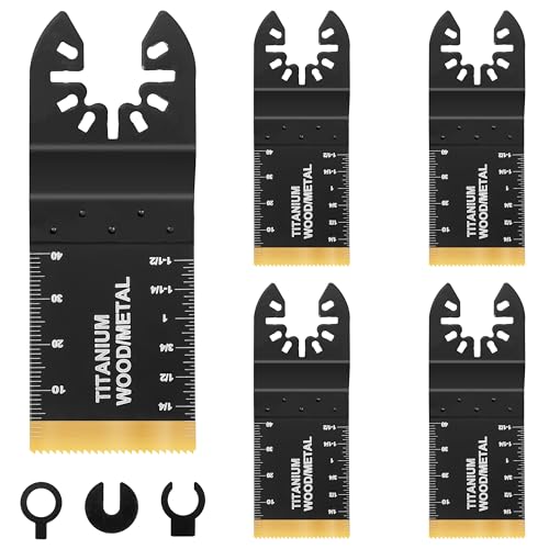 QIMEI-SHOP Multitool Sägeblätter Titanium Oszillierende Sägeblätter Multifunktionswerkzeug Zubehör für Metall Holz Kunststoff Kompatibel mit Bosch Milwaukee Fein Multimaster 5 Stück von QIMEI-SHOP