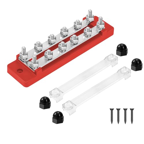 QIMEI-SHOP Sammelschiene 12V-48V DC Busbar Sammelschienen Verteilerblock 150A Stromverteilungsblock 2-Wege mit 12 x M6 Anschlussbolzen für Auto RV Boot Rot von QIMEI-SHOP