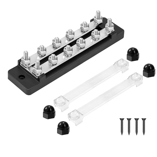 QIMEI-SHOP Sammelschiene 12V-48V DC Busbar Sammelschienen Verteilerblock 150A Stromverteilungsblock 2-Wege mit 12 x M6 Anschlussbolzen für Auto RV Boot Schwarz von QIMEI-SHOP