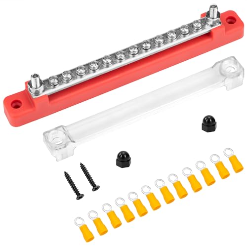 QIMEI-SHOP Sammelschiene 12V-48V DC Sammelschienen Verteilerblock Busbar 150A Stromverteilungsblock mit 12 x M4 Klemmenbolzen für Auto LKW Yacht Boot Rot von QIMEI-SHOP