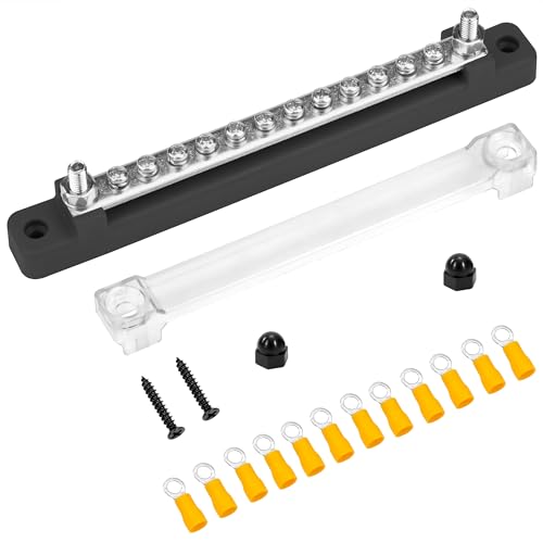 QIMEI-SHOP Sammelschiene 12V-48V DC Sammelschienen Verteilerblock Busbar 150A Stromverteilungsblock mit 12 x M4 Klemmenbolzen für Auto LKW Yacht Boot Schwarz von QIMEI-SHOP