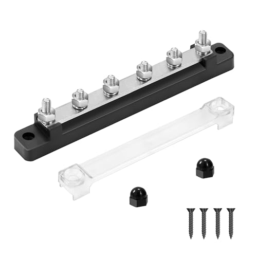 QIMEI-SHOP Sammelschiene 12V-48V DC Sammelschienen Verteilerblock Stromverteilungsblock 150A Busbar mit 6 x M6 Anschlussbolzen für Auto RV Boot Schwarz von QIMEI-SHOP