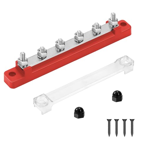 QIMEI-SHOP Sammelschiene 12V-48V DC Sammelschienen Verteilerblock Stromverteilungsblock Busbar 150A mit 6 x M6 Anschlussbolzen für Auto RV Boot Rot von QIMEI-SHOP