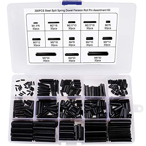QIMEI-SHOP Spannstift Hohlsplinte Splinte Sortiment Set Hohl Federstifte Manganstahl M1,5 M2 M2,5 M3 M4 M5 M6 inkl Sortimentskasten 390 Stück von QIMEI-SHOP
