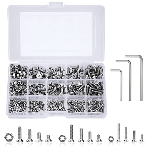 Schrauben Muttern Set M3 M4 M5 Edelstahl Senkkopfschrauben Kappenkopf Sortiment Kit mit Verdickte Aufbewahrungsbox und Inbusschlüssel 440 Stück von QIMEI-SHOP