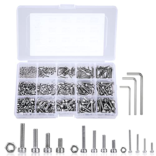 QIMEI-SHOP Schrauben Set mit Muttern M2 M3 M4 Edelstahl Zylinderschrauben Innensechskant Gewindeschrauben Sortiment Kit mit Aufbewahrungsbox und Inbusschlüssel 480 Stück von QIMEI-SHOP