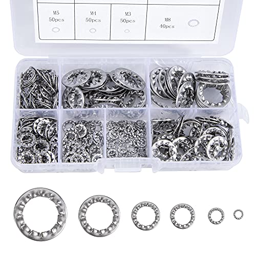 QIMEI-SHOP Sicherungsscheiben Innenzahn Unterlegscheiben Edelstahl M3 M4 M5 M6 M8 M10 M12 Sicherungsscheibe Unterlegscheibe Sortiment Set 270 Stück von QIMEI-SHOP