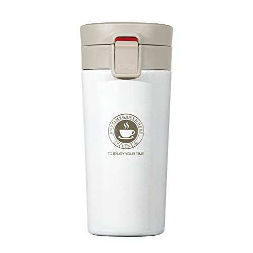 Thermosflasche 380ml Thermoskannen Isoliert Edelstahl Tragbarer Trinkflasche für heiße und kalte Getränke Tee Kaffee Wasser Weiß von QIMEI-SHOP