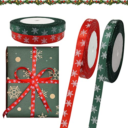 QIMMU 50 Yards Weihnachten Geschenkband,Weihnachten Schleifenband,Dekoband Weihnachten,Geschenk Schleifenband Set,Satinband Grün Weihnachten für Geschenk Verpackung Hochzeit Weihnachten Dekoration von QIMMU