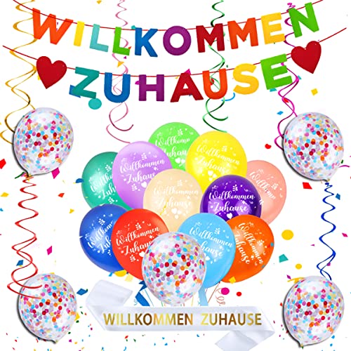 Willkommen Zuhause Deko, Vormontiert Willkommen Zuhause Girlande Filz, Willkommen Zuhause Baby, Herzlich Willkommen Girlande, für Zuhause, Baby Geburt, Weclome Home Deko von QIMMU