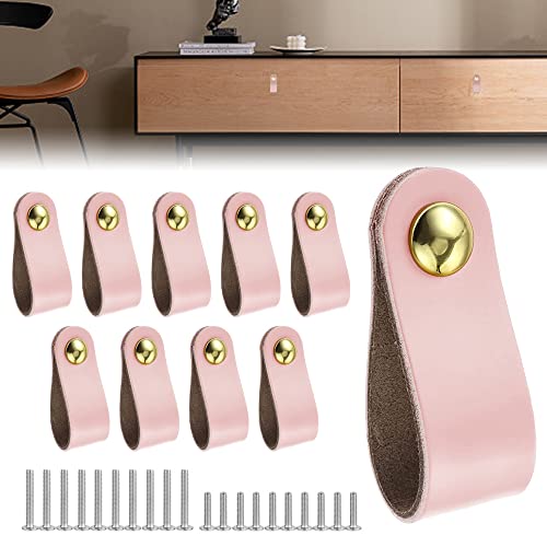 QINERSAW 10er Set Ledergriffe Möbel Leder Möbelgriffe Ledergriffe Schrank Türgriffe Leder für Schublade Schranktür Wohnkultur mit Schrauben von QINERSAW