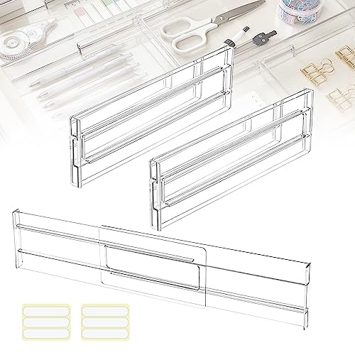 QINERSAW 2 Stück Verstellbare Schubladenteiler Kunststoff Schubladentrenner Transparente Schubladeneinteiler Schubladen Separatoren Trennsystem Verstellbar Schubladen Organizer Tisch Kommode 27.5-52cm von QINERSAW