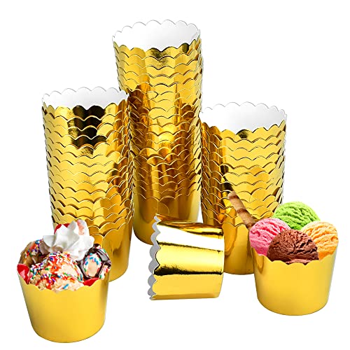 QINERSAW 50 Stück Muffinförmchen Papier Cupcake Förmchen Cupcake Backbecher Papierbackförmchen für Dessert Hochzeit Party Geburtstag Taufe 45 x 50mm（Gold） von QINERSAW