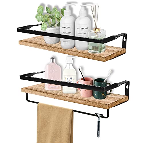 QINERSAW 2er Set 40cm Schwebende Wandregal mit Handtuchhalter Schweberegal Holz Regalbrett Schwebende Regale Holz Wandregal für Küche Regal hängend Badezimmer Rustikales Regal Wand Schlafzimmer Braun QINERSAW 2er Set 40cm Schwebende Wandregal mit Handtuchhalter Schweberegal Holz Regalbrett Schwebende Regale Holz Wandregal für Küche Regal hängend Badezimmer Rustikales Regal Wand Schlafzimmer Braun von QINERSAW