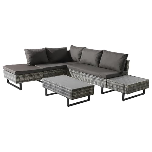 QINGDONGDZA Poly-Rattan-Garnitur, Gartengarnitur Sitzgruppe Sofa Lounge,Gartenlounge für 4-5 Personen, Lounge mit Ecksofa, Tisch & Auflagen, Abnehmbarer und waschbarer Stoffbezug,Grau QINGDONGDZA Poly-Rattan-Garnitur, Gartengarnitur Sitzgruppe Sofa Lounge,Gartenlounge für 4-5 Personen, Lounge mit Ecksofa, Tisch & Auflagen, Abnehmbarer und waschbarer Stoffbezug,Grau von QINGDONGDZA