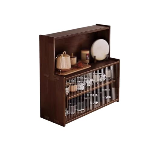 Bücheraufbewahrung Schreibtisch-Bücherregal aus Holz mit Push-Pull-Schiebetüren aus gehärtetem Glas, verstellbares kleines Bücherregal, freistehender Schreibtisch-Aufbewahrungsorganisator for das Büro von QINGGANG-0224