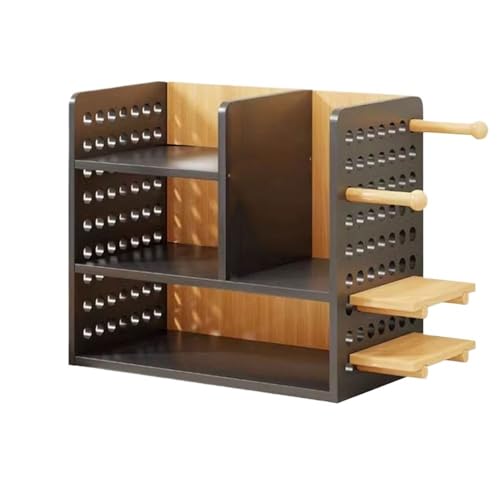 Bücheraufbewahrung Schwarzes Desktop-Dichtebrett-Bücherregal mit Loch-Organizer, Büro-Aufbewahrungsregal mit Holzleitblech und Ausstellungsständer mit Haken Bücherregale(L40xW20.3xH39 cm) von QINGGANG-0224
