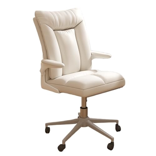 Bürostühle für Zuhause Bequemer, weicher Bürostuhl mit verstellbaren Armlehnen, PU-Leder, verstellbarer Drehstuhl for Zuhause, Schlafzimmer, Arbeitszimmerstuhl, Bürostuhl mit mittlerer Rückenlehne, Li von QINGGANG-0224